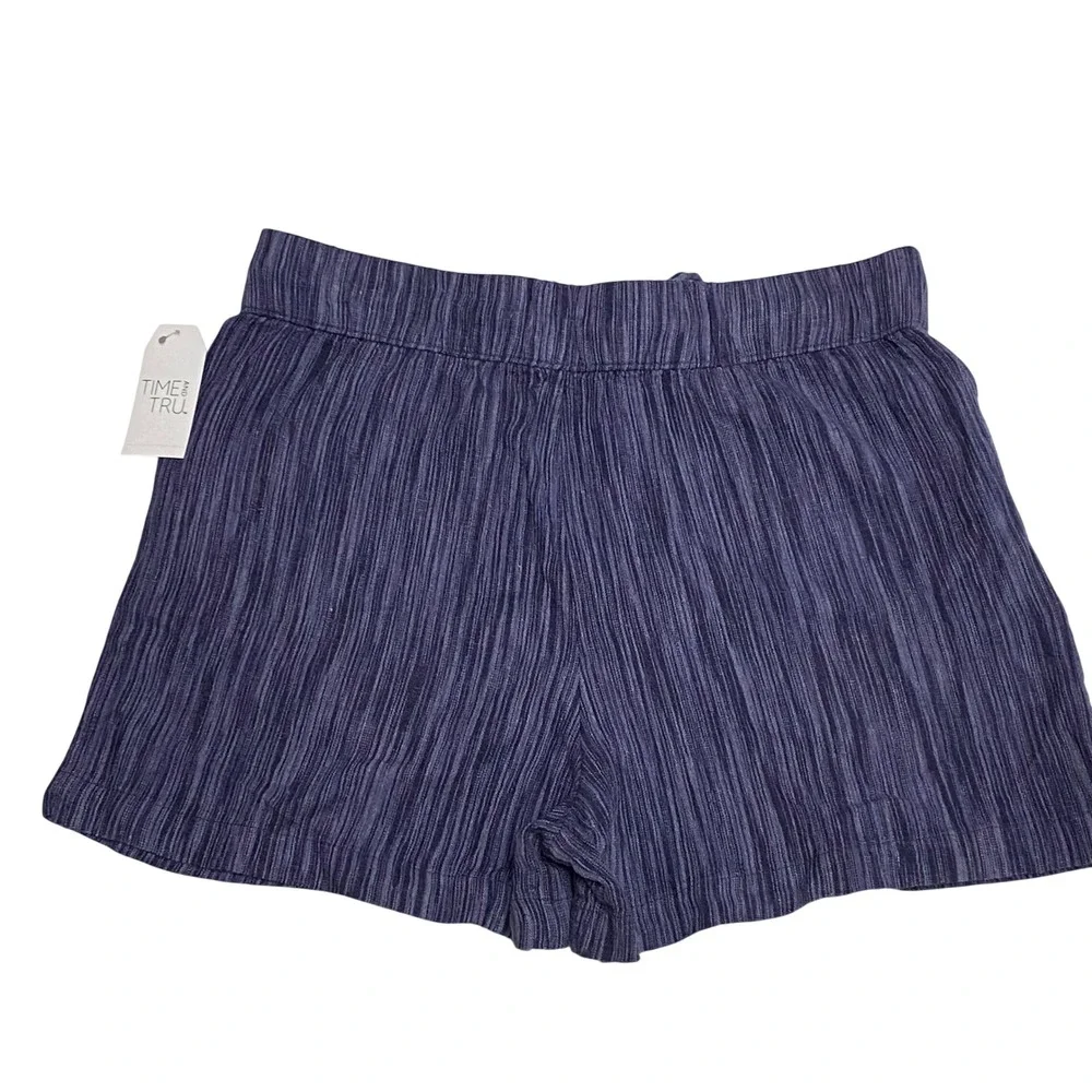 Time and Tru Women's Blue Striped Drawstring Waist Casual‎ Shorts Size MeD NWT